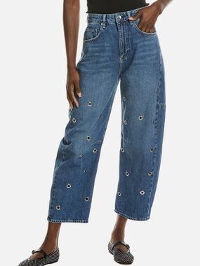 rag & bone Blue Straight-Leg Eyelet Jeans